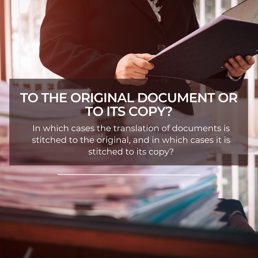 In which cases the translation of documents is stitched to the original, and in which cases it is stitched to its copy?